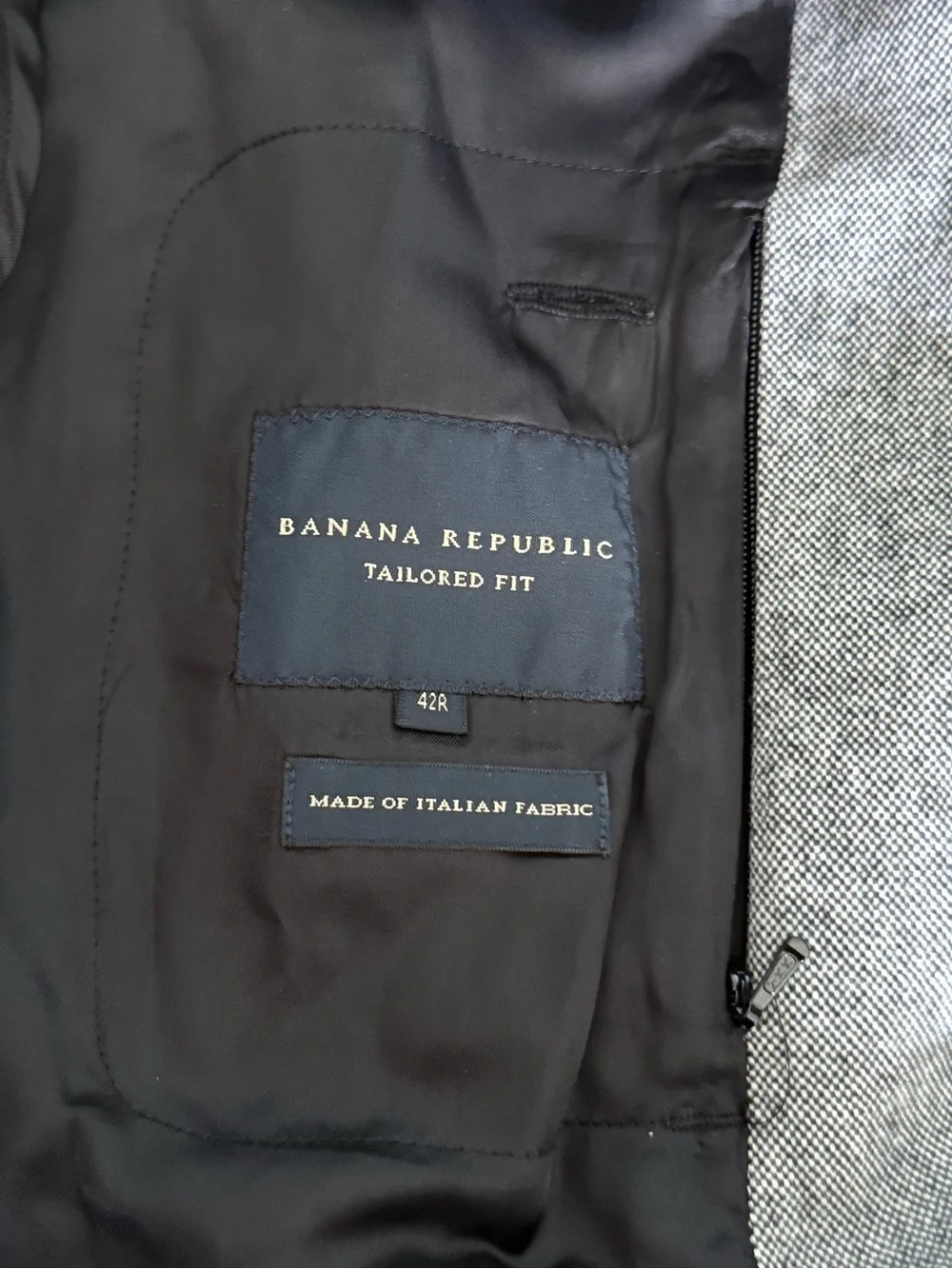 Banana Republic Tailored Fit Cotton Italian Fabric Grey Black Blazer Size 42R